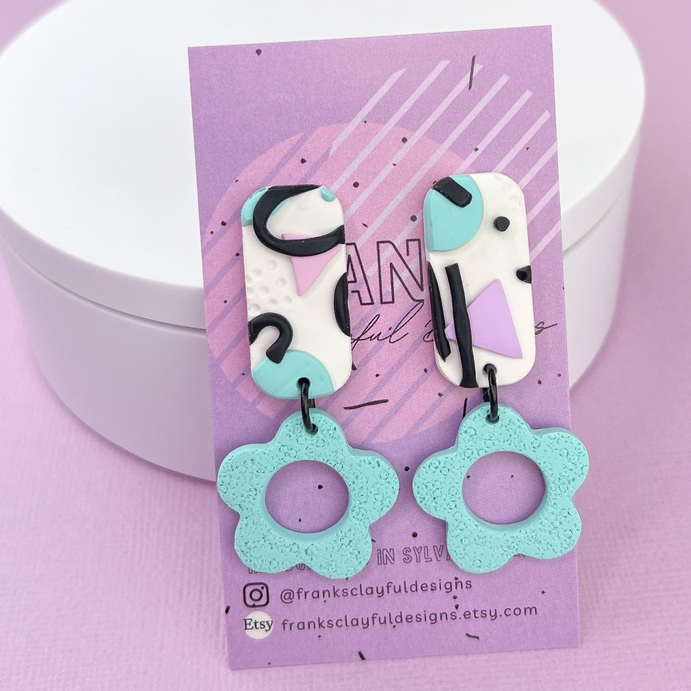 Memphis Pattern Handmade Polymer Clay Jewelry Earrings Lightweight Funky…